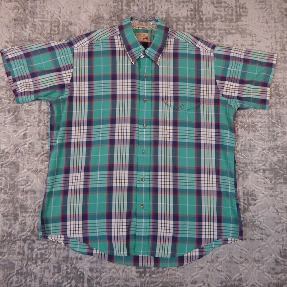 Vintage Fox Collection Shirt Mens Extra Large Plaid Short Sleeve Single Needle - Picture 1 of 14
